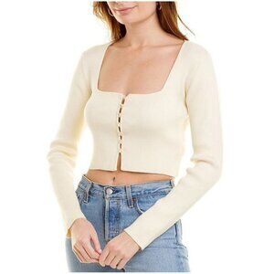 NWT endless rose Womens crop button square neck Ribbed Cardigan L, Ivory White